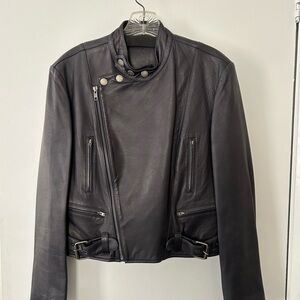 Ralph Lauren dark navy blue moto style lambskin Leather Women's Jacket size M